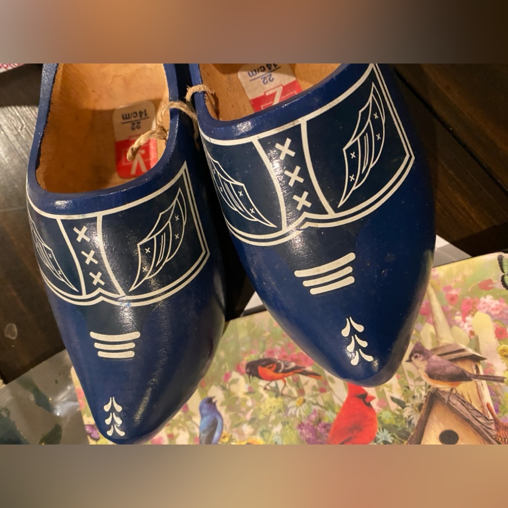 Clogs, Wooden w/Blue and White Design